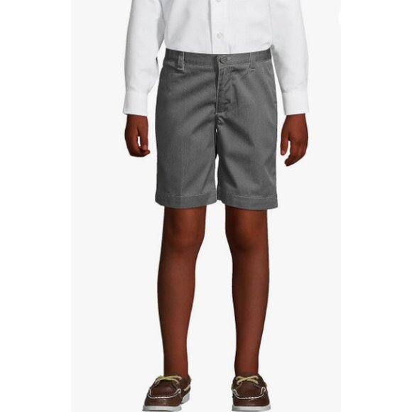 NEW LAND'S' END Shorts Boy 12 School Uniform Flat Front Chino Arctic Gray Summer - Picture 1 of 10